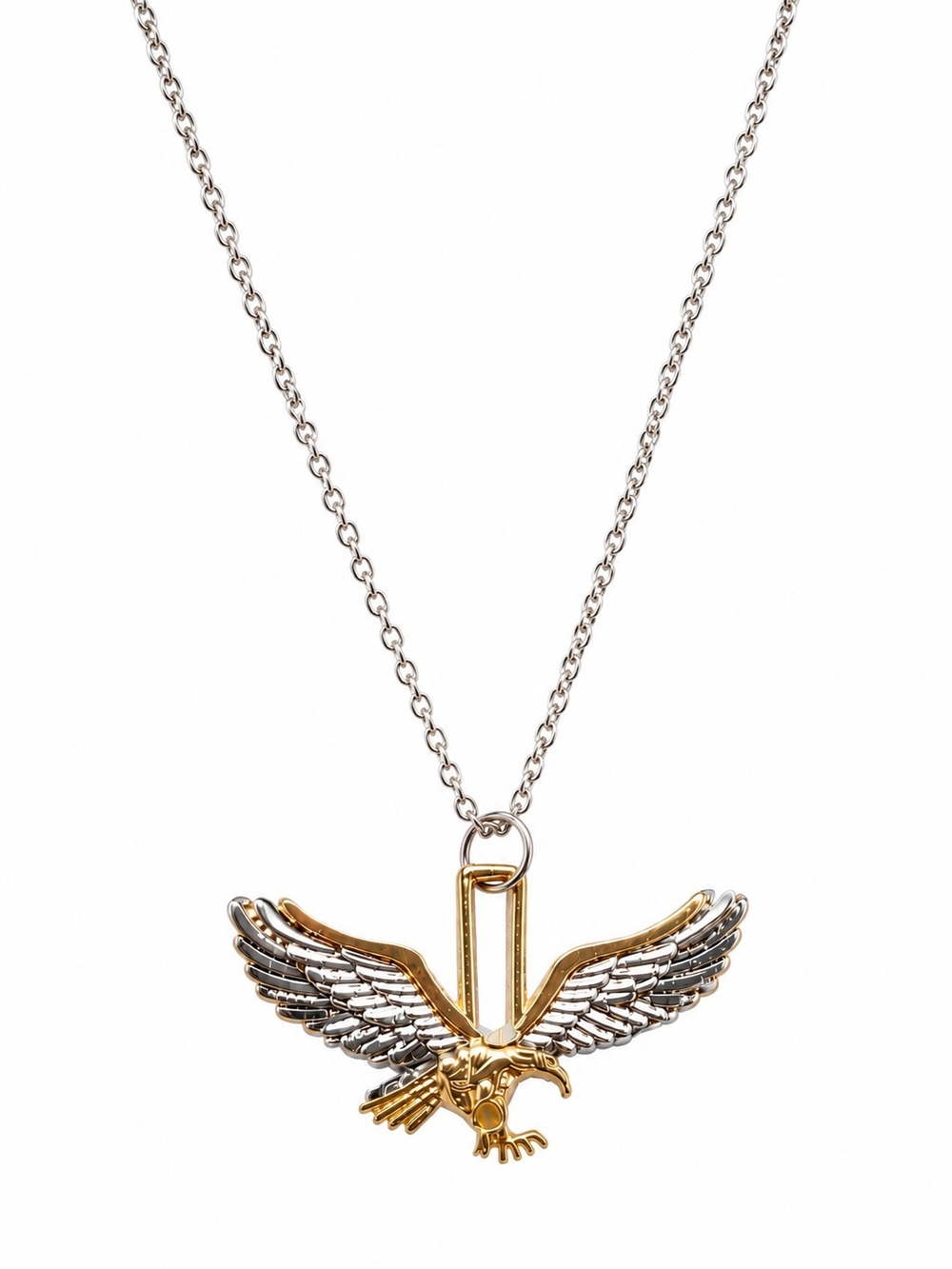 Two Tone Eagle Pendant Necklace Gold Silver Wing Statement Necklace NWT